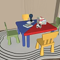 Colorful Kids Table with Chairs on Black and White Wave Rug Near Window