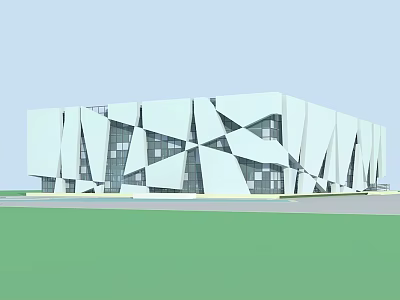 Modern Architectural Structure With Irregular Geometric Facade And White Exterior Glass Windows 3d model