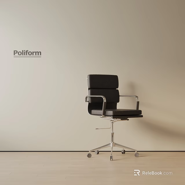 Poliform Black Office Chair With Armrests Metal Frame And Wheels 3d model 