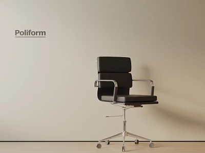 Poliform Black Office Chair With Armrests Metal Frame And Wheels 3d model
