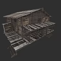 Rustic Weathered Wooden Detached House With Old Roof Wooden Platforms And Steps