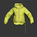 Yellow Hooded Puffer Jacket With Zip Closure And Drawstring Details 3d model