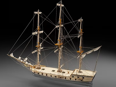 Classic Wooden Sailing Ship Model With Multiple Masts And Detailed Rigging 3d model
