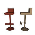 Stylish Modern Bar Stools In Red And Beige With Adjustable Lever And Round Base 3d model
