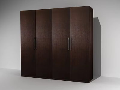 Dark Brown Wood Wardrobe With Four Doors And Metal Handles Modern Design 3d model