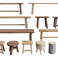 Wooden Stools and Benches with Various Designs Different Shapes and Natural Wood Tones