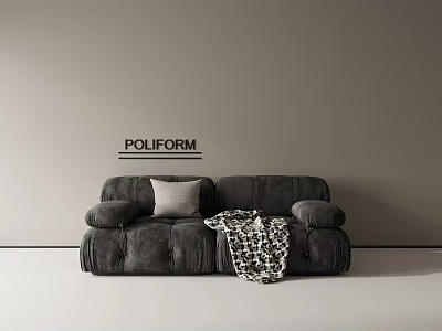 POLIFORM Gray Two Seater Sofa With Pillow And Black White Checkered Blanket 3d model