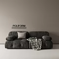 POLIFORM Gray Two Seater Sofa With Pillow And Black White Checkered Blanket