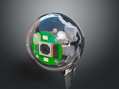 Transparent Sphere Tech Device With Green Internal Components And Electronic Elements 3d model