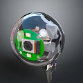 Transparent Sphere Tech Device With Green Internal Components And Electronic Elements 3d model