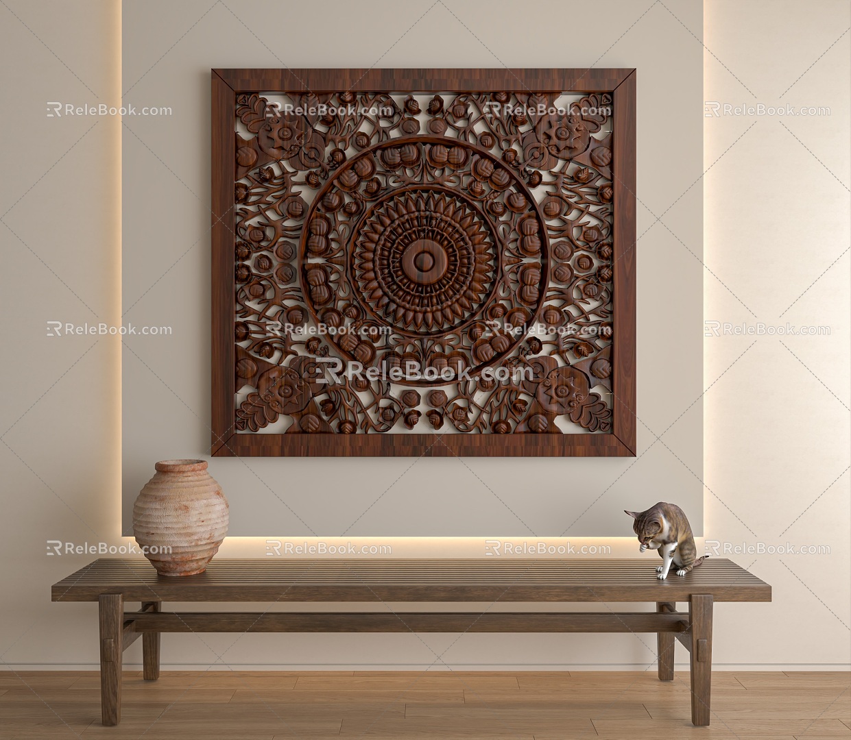 Quiet wood carving wall pendant 3d model