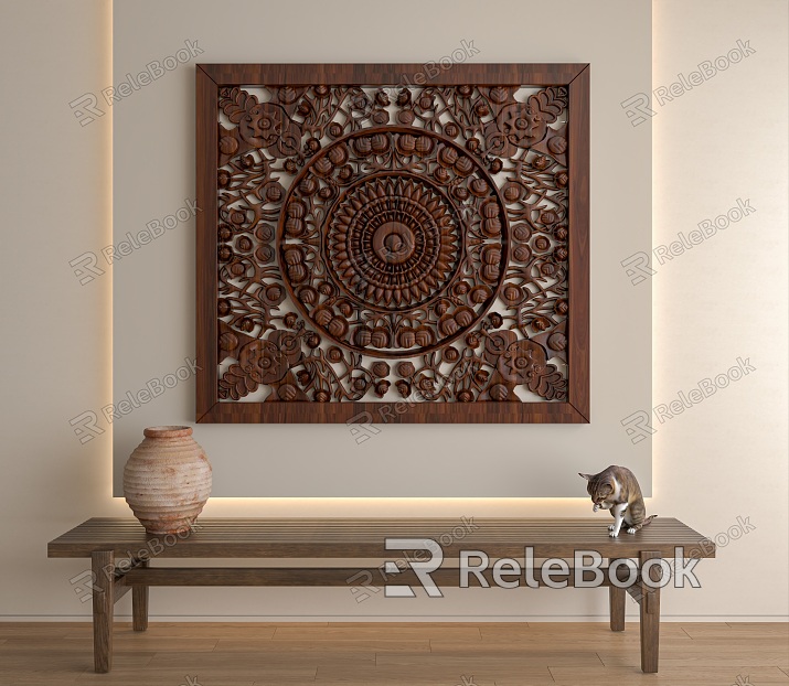 Quiet wood carving wall pendant model