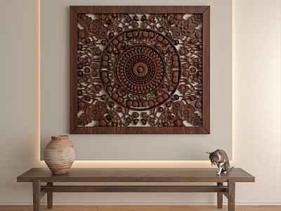 Quiet wood carving wall pendant model