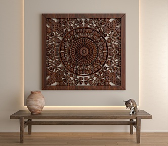 Quiet wood carving wall pendant 3d model