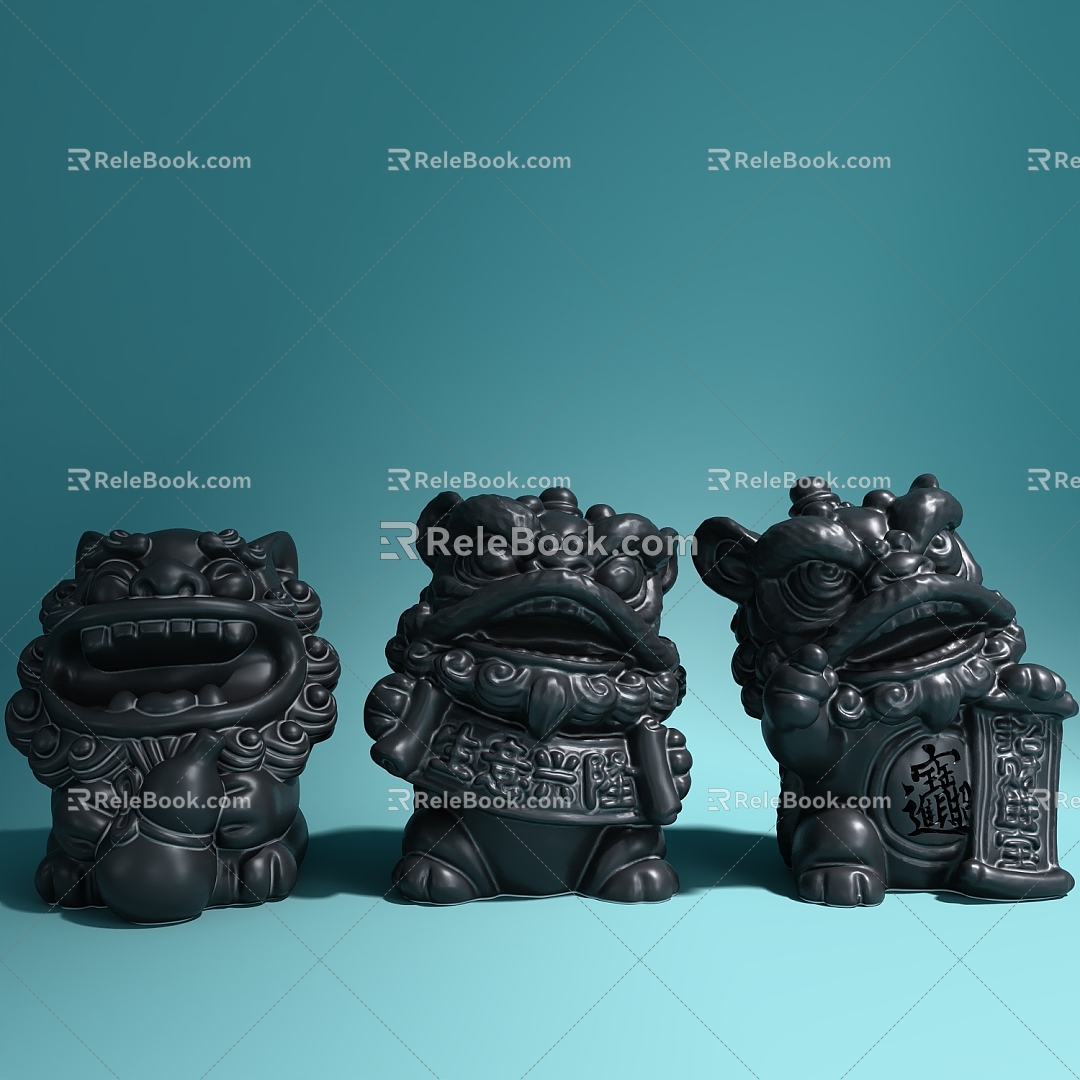 New Chinese-style tea pet brave lion carving ornaments 3d model