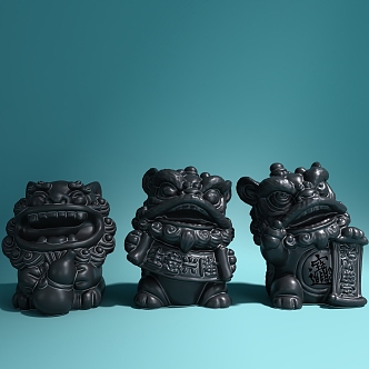 New Chinese-style tea pet brave lion carving ornaments 3d model