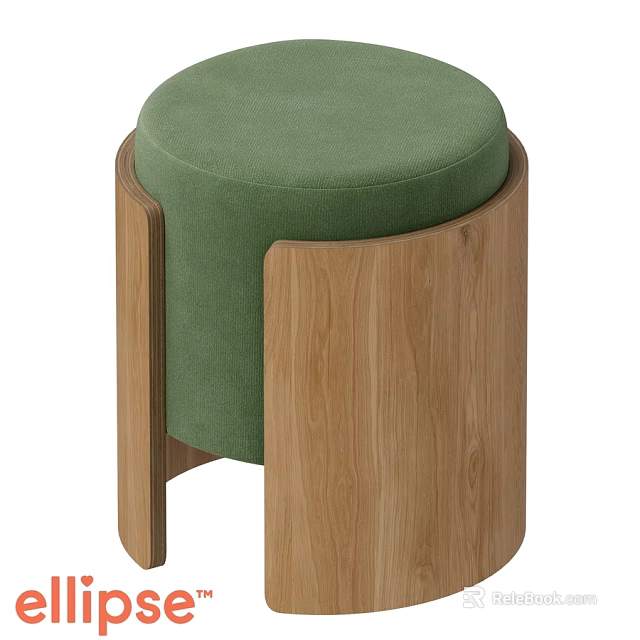 Modern Green Upholstered Sofa Stool With Natural Wooden Frame And Comfortable Design 3d model 