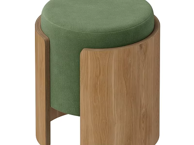 Modern Green Upholstered Sofa Stool With Natural Wooden Frame And Comfortable Design 3d model