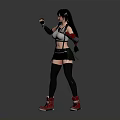 Female Fighter Character In Fighting Pose With Long Black Hair Gray Tank Top And Red Sneakers