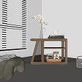 Wooden Side Table With White Flower Vase Stack Of Books And Sunlight Shadows On Rug