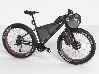 Black Fat Tire Bike With Large Wheels Red Accents And Front Storage 3d model