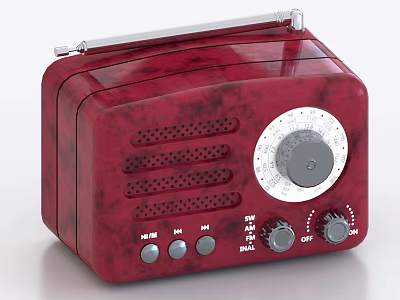 Vintage Red Radio With Portable Handle Tuning Dial And Control Knobs As Daily Electrical Appliance 3d model