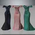 Elegant Off Shoulder Mermaid Dresses In Blue Pink Green With Flowy Hem
