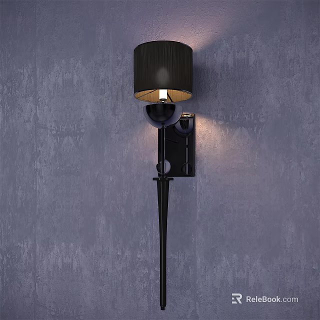 Modern Black Wall Lamp With Fabric Lampshade On Gray Textured Wall 3d model 