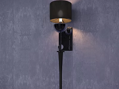 Modern Black Wall Lamp With Fabric Lampshade On Gray Textured Wall 3d model