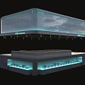 Modern Double Tiered Illuminated Display Shelves With Metal Frame And Marble Countertop