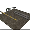 Industrial Equipment Set With Metal Pipes Faucet Rolled Tubes And Striped Rod