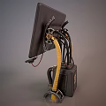 Industrial Computer Terminals With Screens On Stands And Cables In Industrial Design