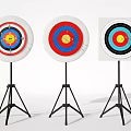 Colorful Circular Targets With Red Blue Concentric Circles On Black Tripods