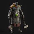 Armored Fantasy Character With Symbiotic Creature Moss And Double Battle Axes