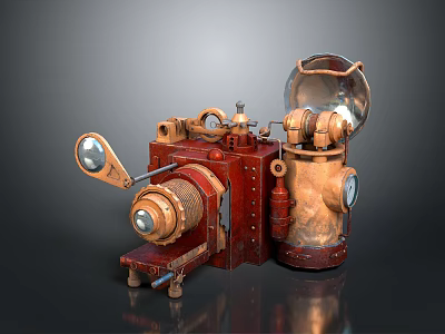 Vintage Steampunk Camera Equipment With Brass Gears And Leather Accents 3d model