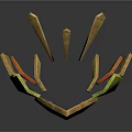 Golden Shield Shaped Weapon With Green Orange Accents And Intricate Metallic Texture Design