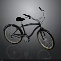 Vintage Black Cruiser Bike With White Handlebars And Gold Rims On Shiny Surface