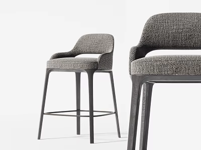 Modern Fabric Upholstered Bar Stools With Backrest And Black Metal Legs 3d model