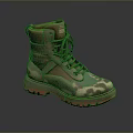 Camouflage Pattern High Top Boots With Brown Upper Green Accents And Orange Soles