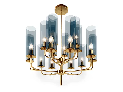 Elegant Modern Chandelier Featuring Gold Frame Transparent Glass Shades And Multiple Light Bulbs 3d model