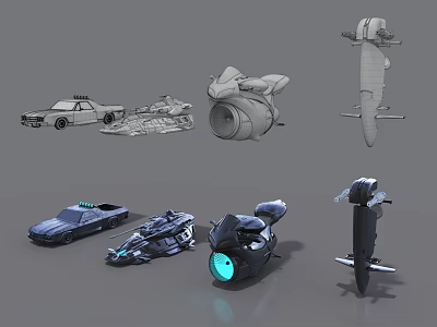Futuristic 3D Vehicle Models Including Cars Motorcycles And Flying Crafts 3d model
