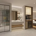 Modern Hotel Guest Room Interior With King Bed Wooden Floor Sofa And Window Blinds