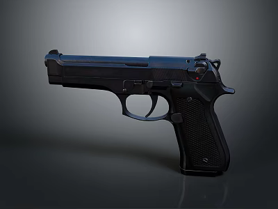 Black Modern Pistol With Glossy Metal Finish Textured Grip And Trigger 3d model