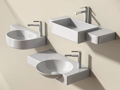 Modern Wall Mounted White Washbasins With Sleek Faucets And Minimalist Design 3d model