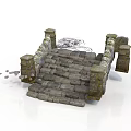 Damaged Stone Arch Bridge With Scattered Stones And Broken Parts
