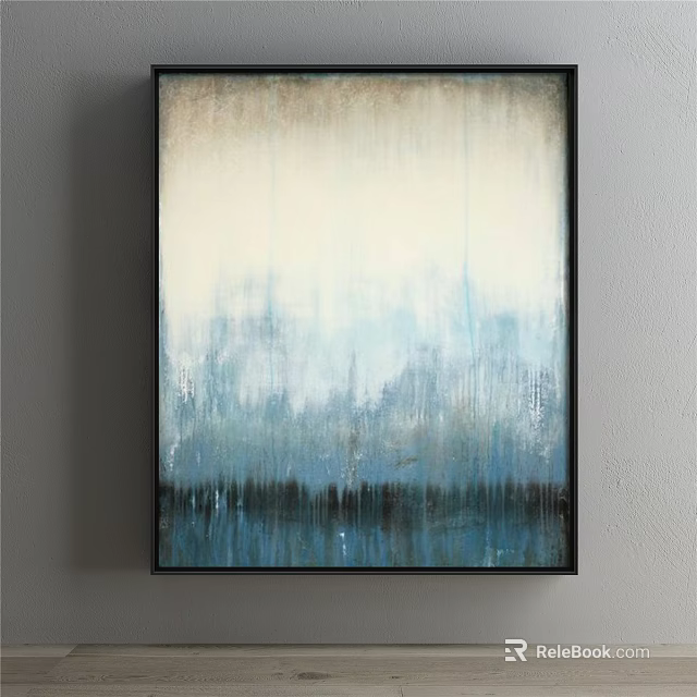 Abstract Painting With Blue White Tones Layered Texture And Wall Art Design 3d model 