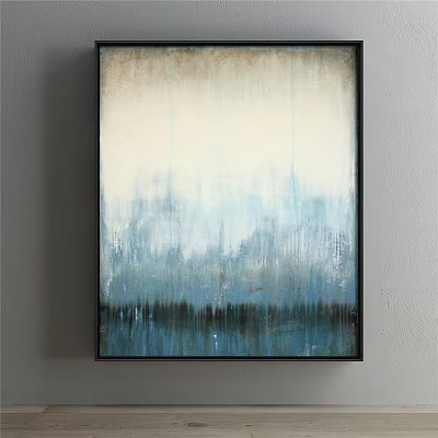 Abstract Painting With Blue White Tones Layered Texture And Wall Art Design 3d model