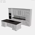 Modern White Kitchen Cabinets With Island Black Countertop Gray Backsplash And Appliances