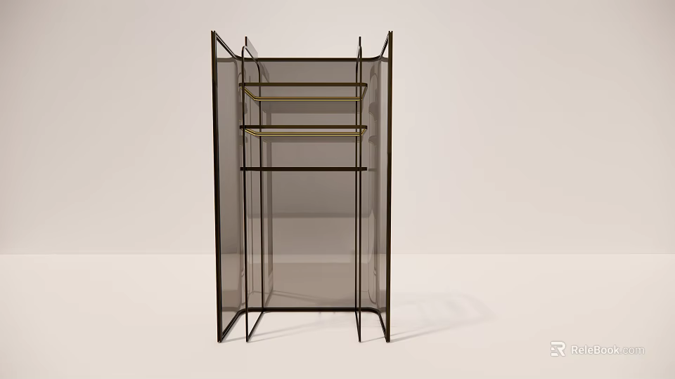 Modern Multi Tier Wine Rack With Black Metal Frame And Clear Glass Shelves 3d model 