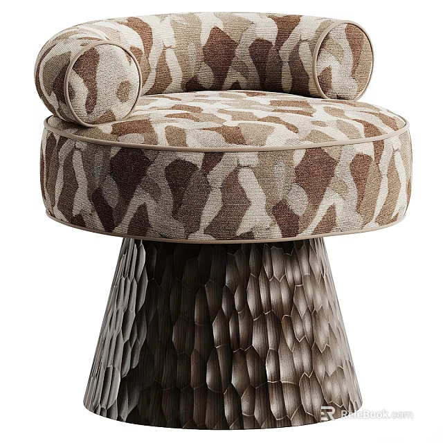 Stylish Round Armchair With Camouflage Pattern Fabric And Textured Metal Base 3d model 